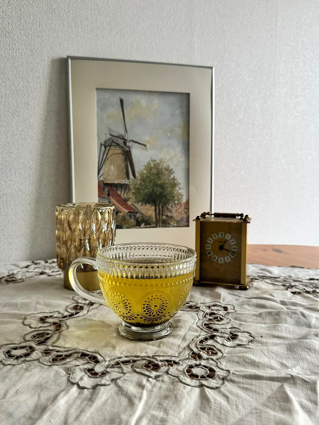 Tartary buckwheat tea served in a warm vintage table setting